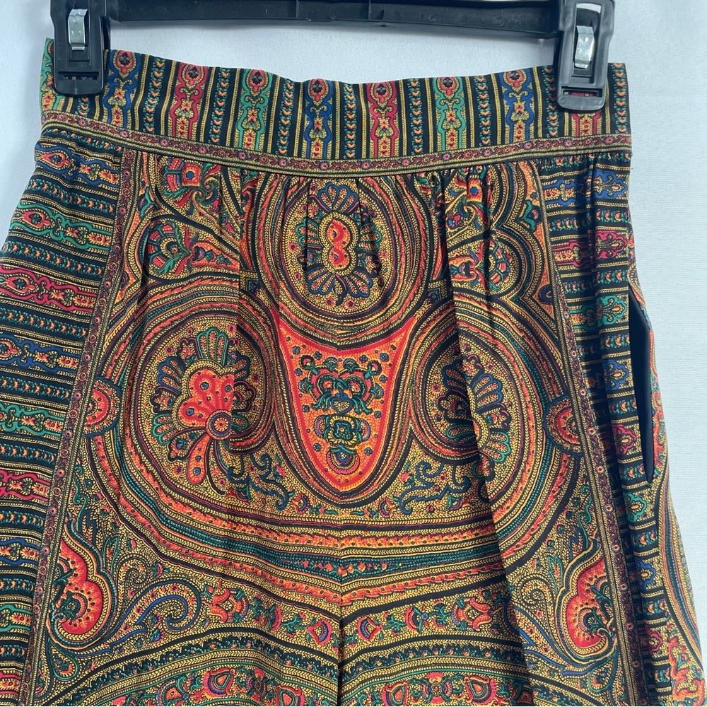 VTG Paisley Trouser Pants 4 Red Gloria Sachs 90s Pleat Boho Hippie Print Silk
